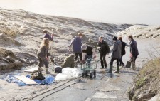 A hive of activity with nine members of the production crew at the bottom of the slipway.